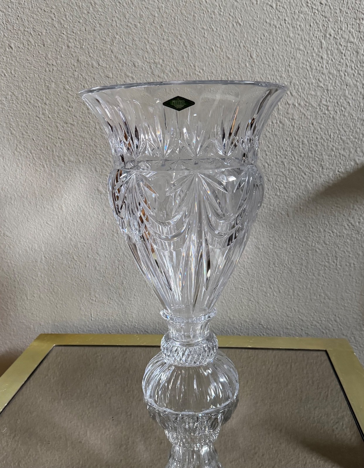 Shannon 24% Lead Crystal Vase by Godinger Coquille Shell 16″ Czech Republic VTG