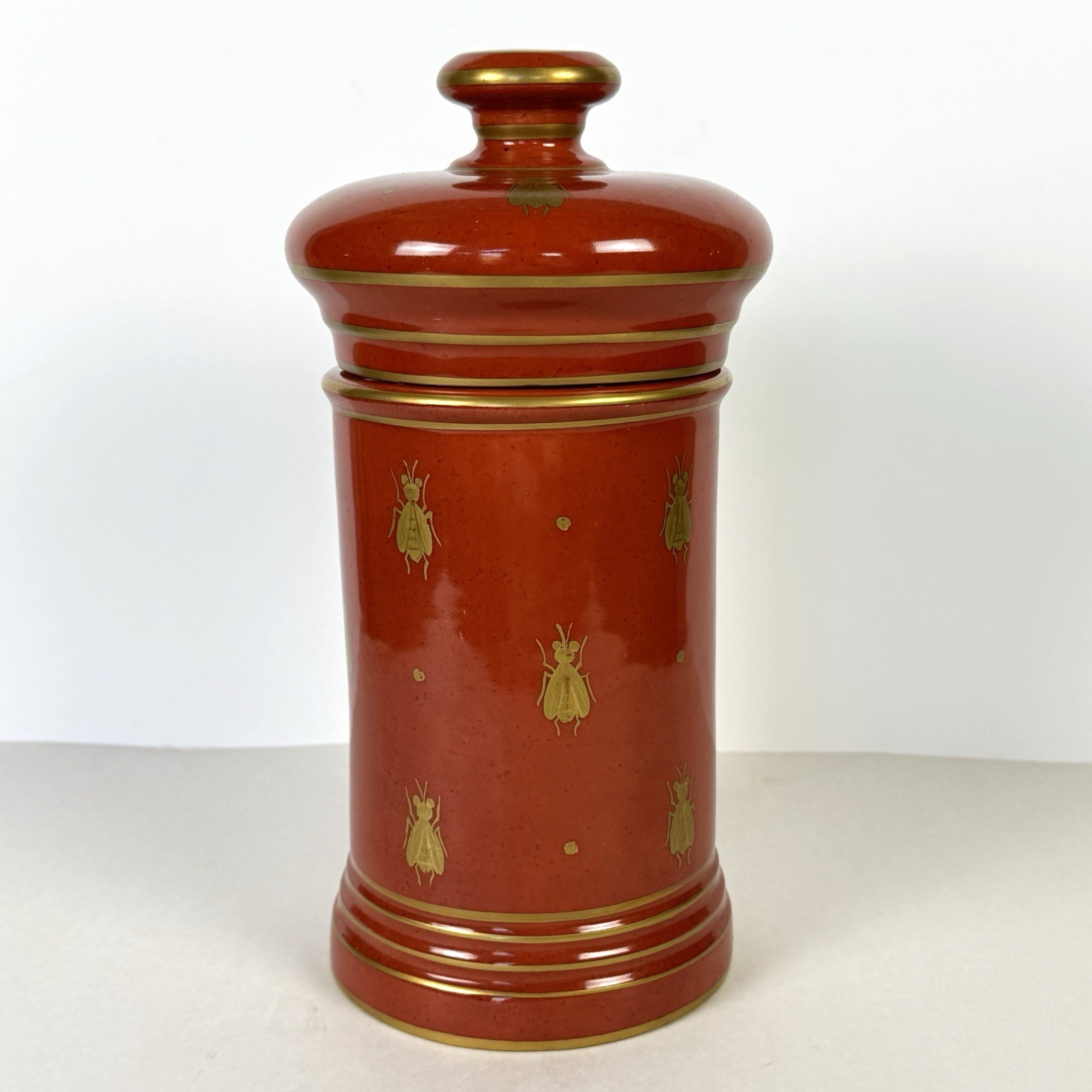 Hand Painted Limoges France Nepoleonic Bee Gold Gilt Porcelain Canister 10.5 In