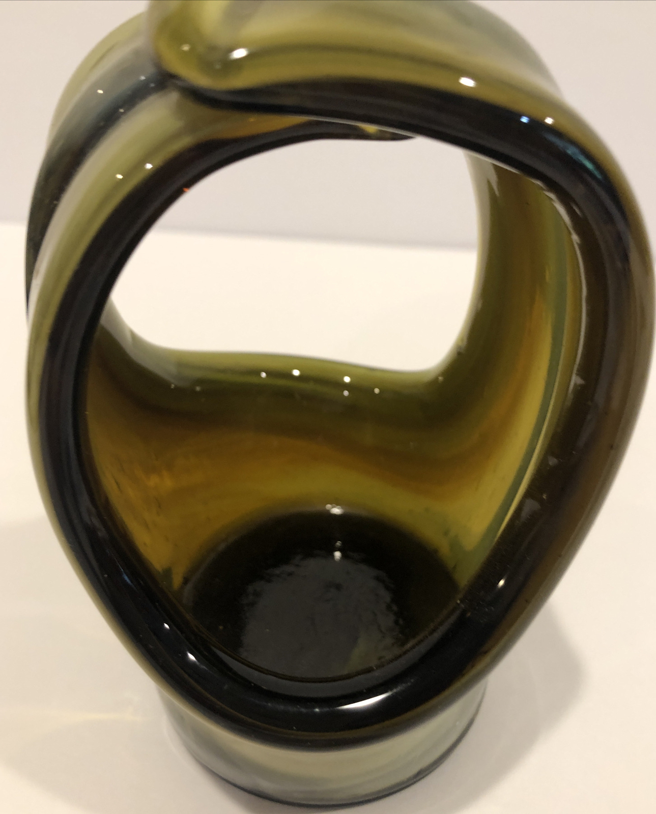 Glass Basket Greens 5 1/4 Inches Tall Stretch Hand Blown Italian Artist Murano