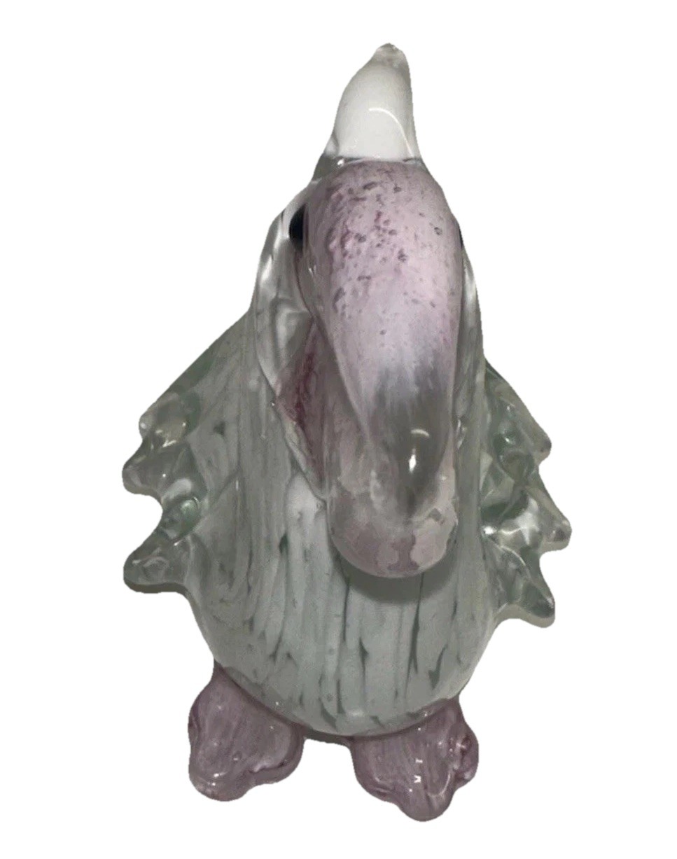 Murano Style Art Glass Pelican Figurine Pink White Blown Glass Bird 7” Coastal