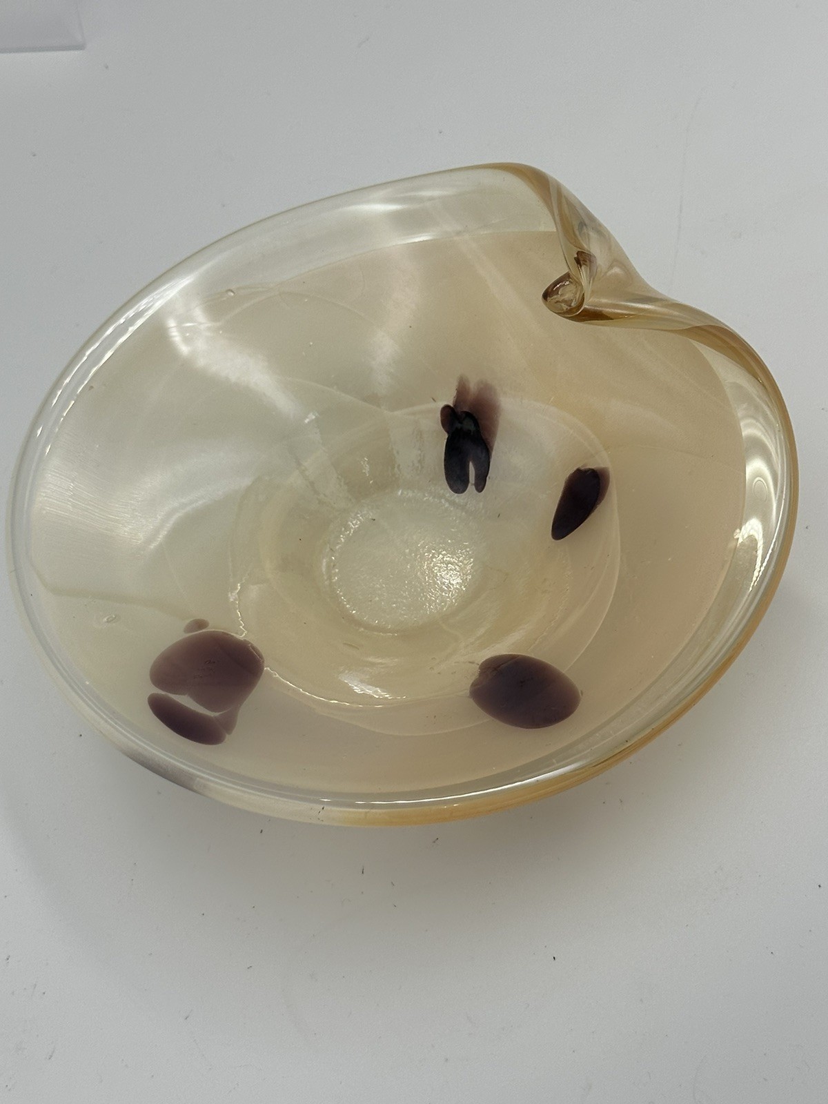 Gold Iridescent Folded Rim Italian Hand Blown Art Glass Console Bowl