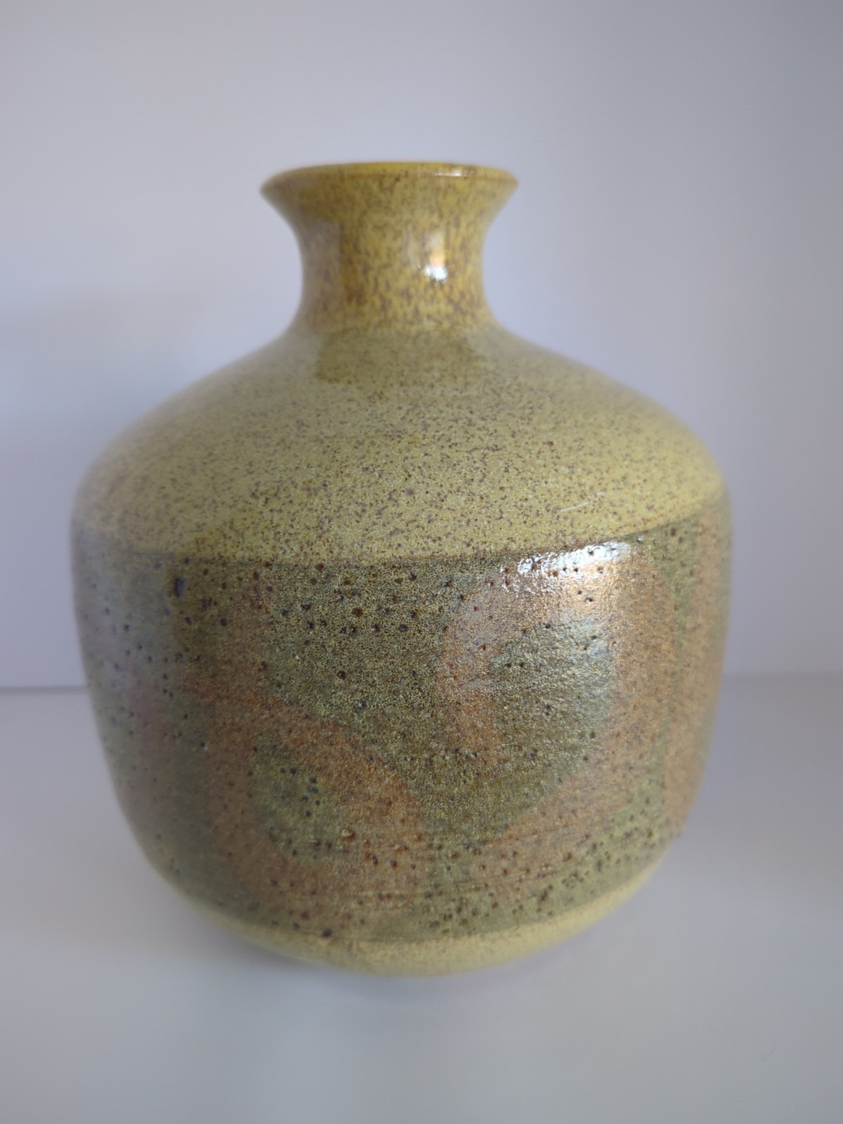 Hand Thrown Signed Studio Art Pottery Lg Vase, Brown Drip Glaze, Speckled