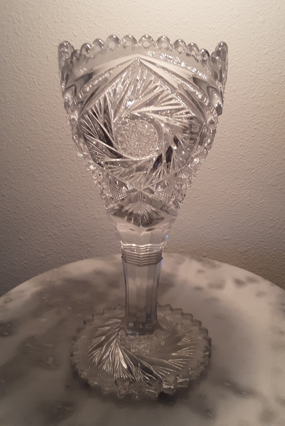EAPG U.S. Glass Art Cut Line Footed Clear Colorless Vase