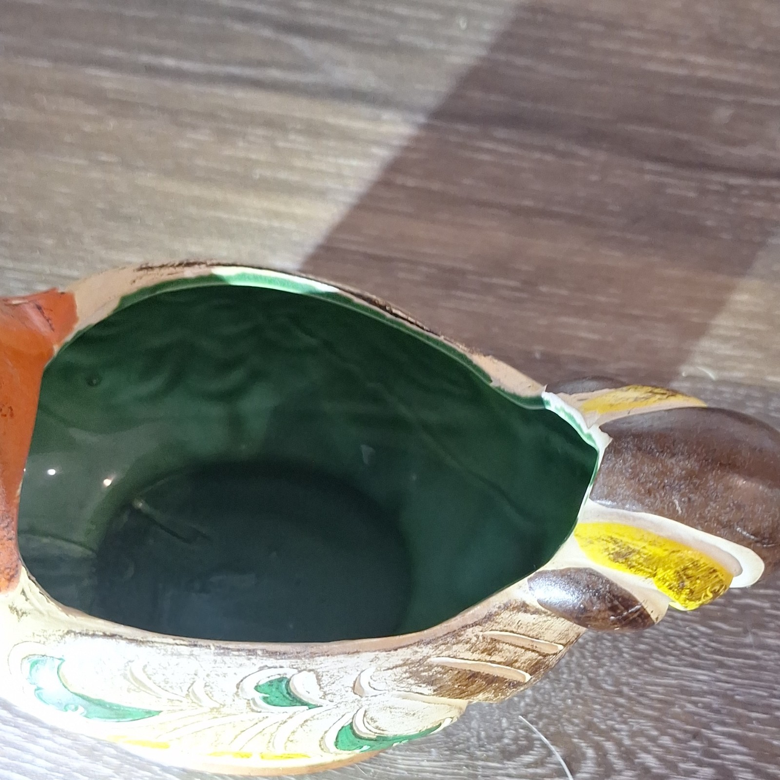 Ceramic Bird Shaped Planter Brown Green Yellow White Pottery Glossy Animal