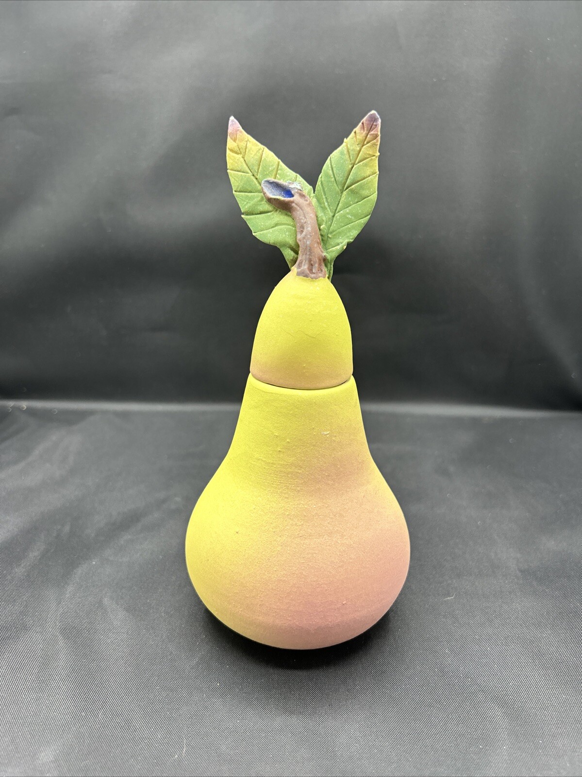 Nancy Yturriaga Adams Green Pear With Lid Studio Pottery Signed 2007 Fruit