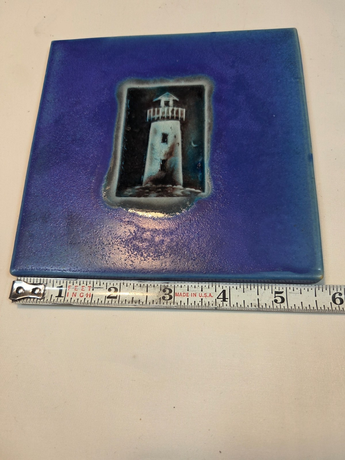 Michael Cohen Pottery Art Tile / Trivet, Lighthouse, 2004