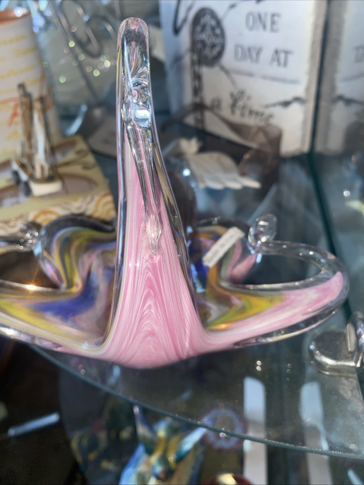 Vtg Murano Style Hand Blown Art Glass Swan Figurine Clear Colors