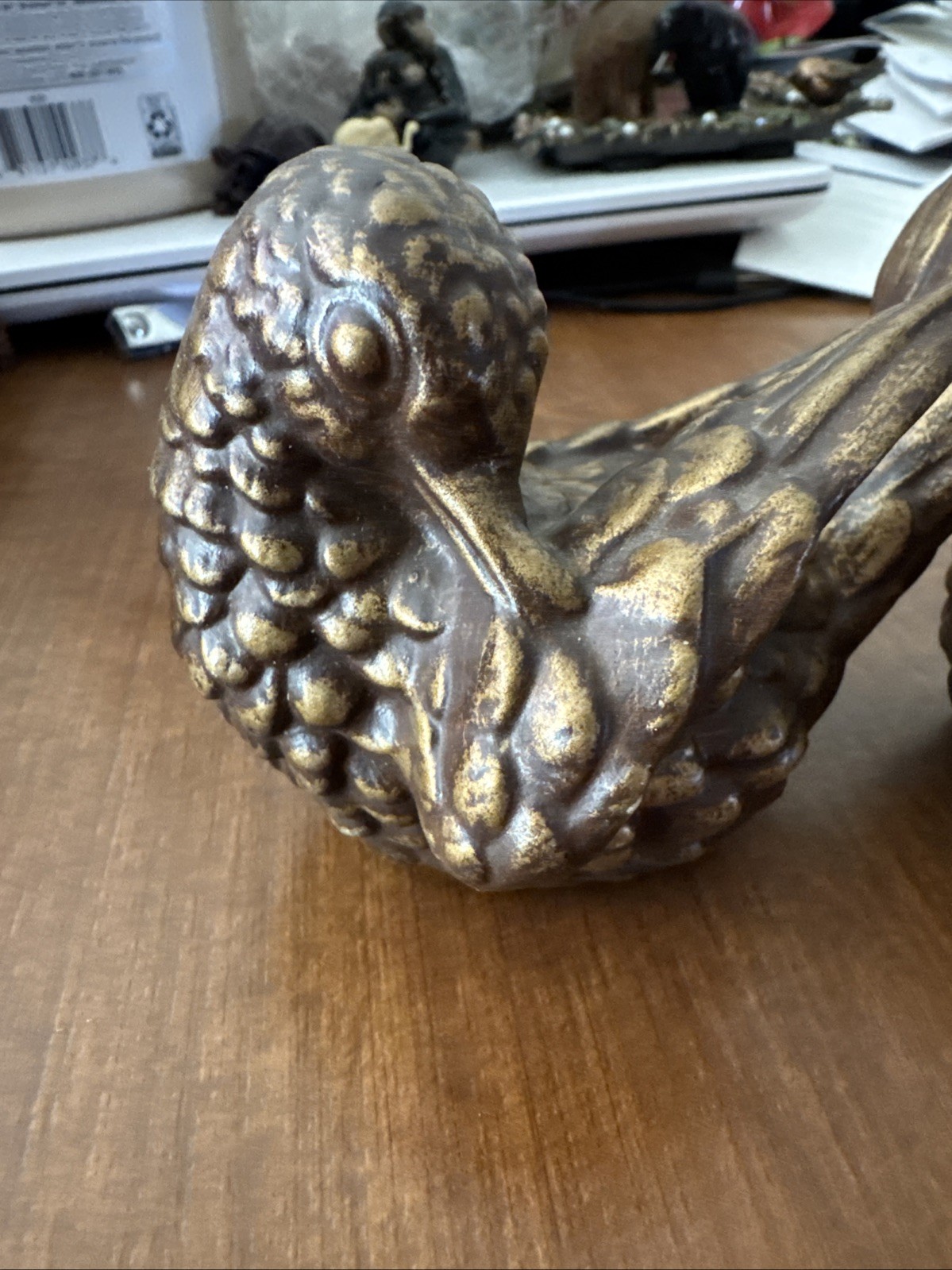 Vintage Gold Painted Ceramic Turtle Doves Pair Mid Century Modern