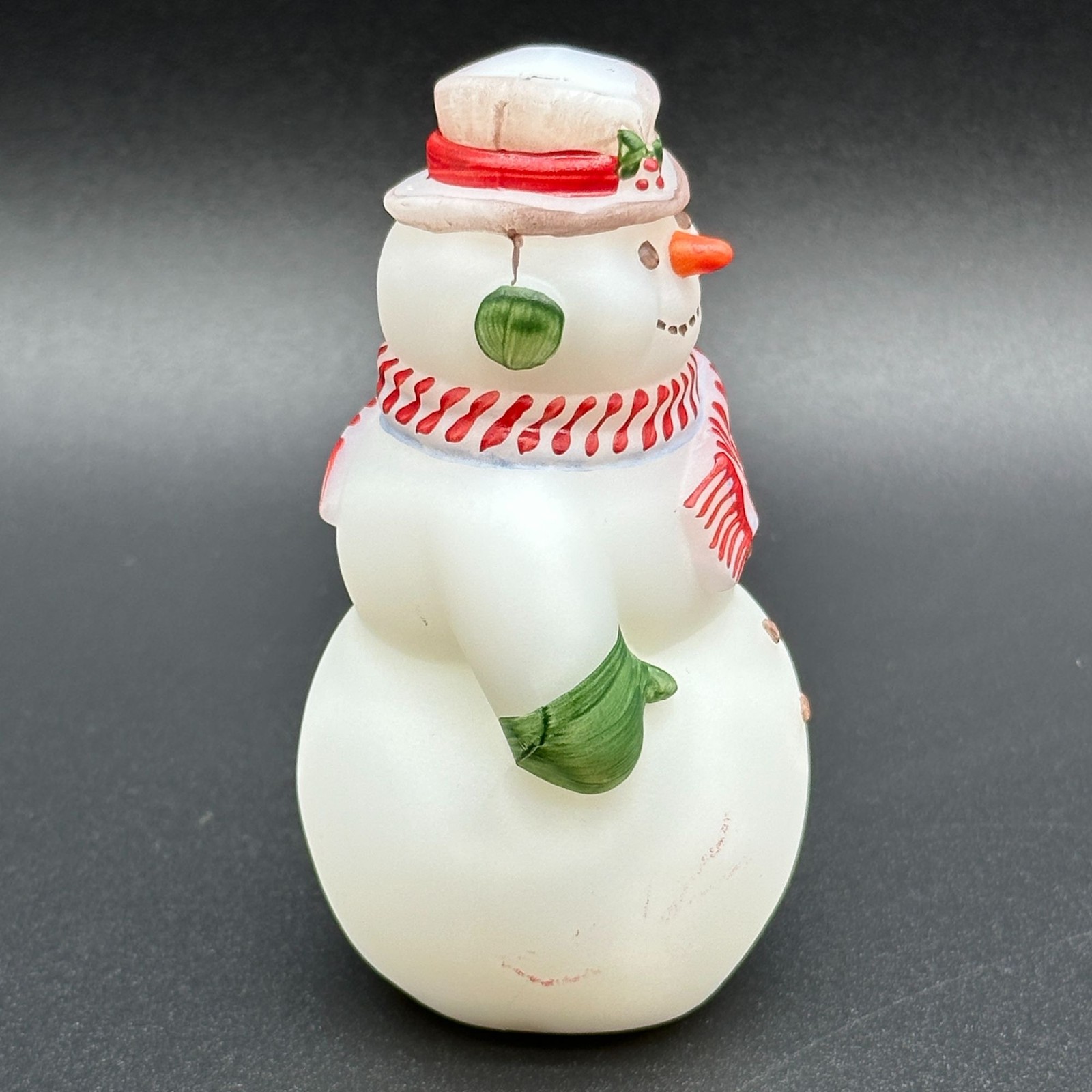 Fenton Art Glass Snowman Christmas 95th Anniversary Ivory Signed M Raddish Label