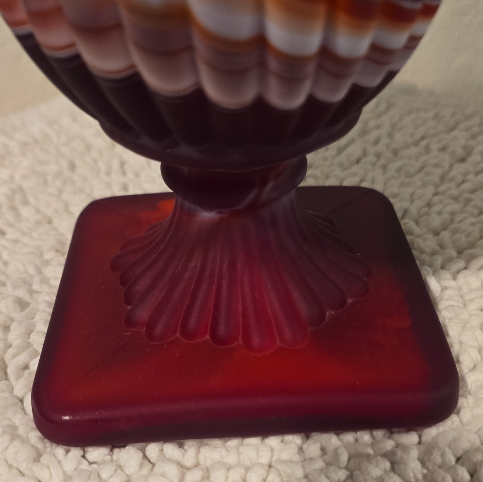 Vintage Imperial Glass Ruby Red Slag Glass Dancing Nymphs Urn Vase Grecian 8.5″