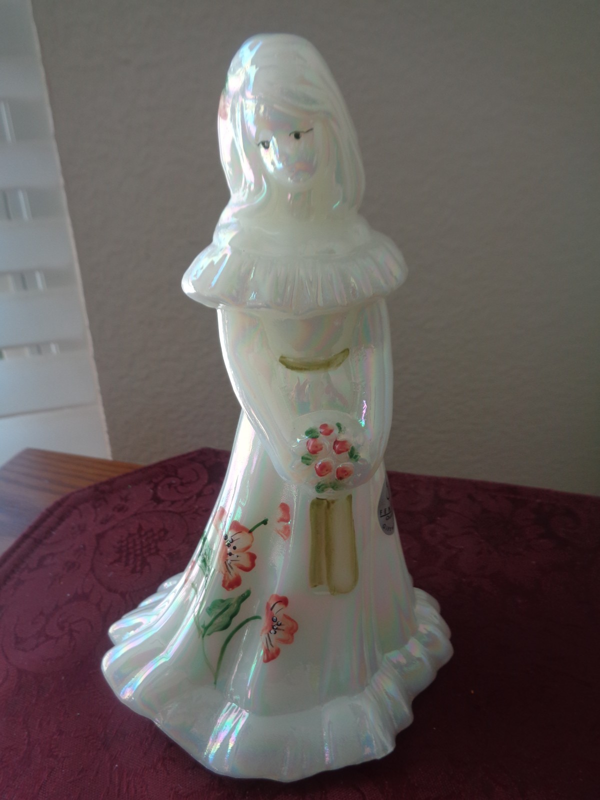 Vtg Fenton Mother of Pearl Pink Flower Bridesmaid Doll Figurine EUC