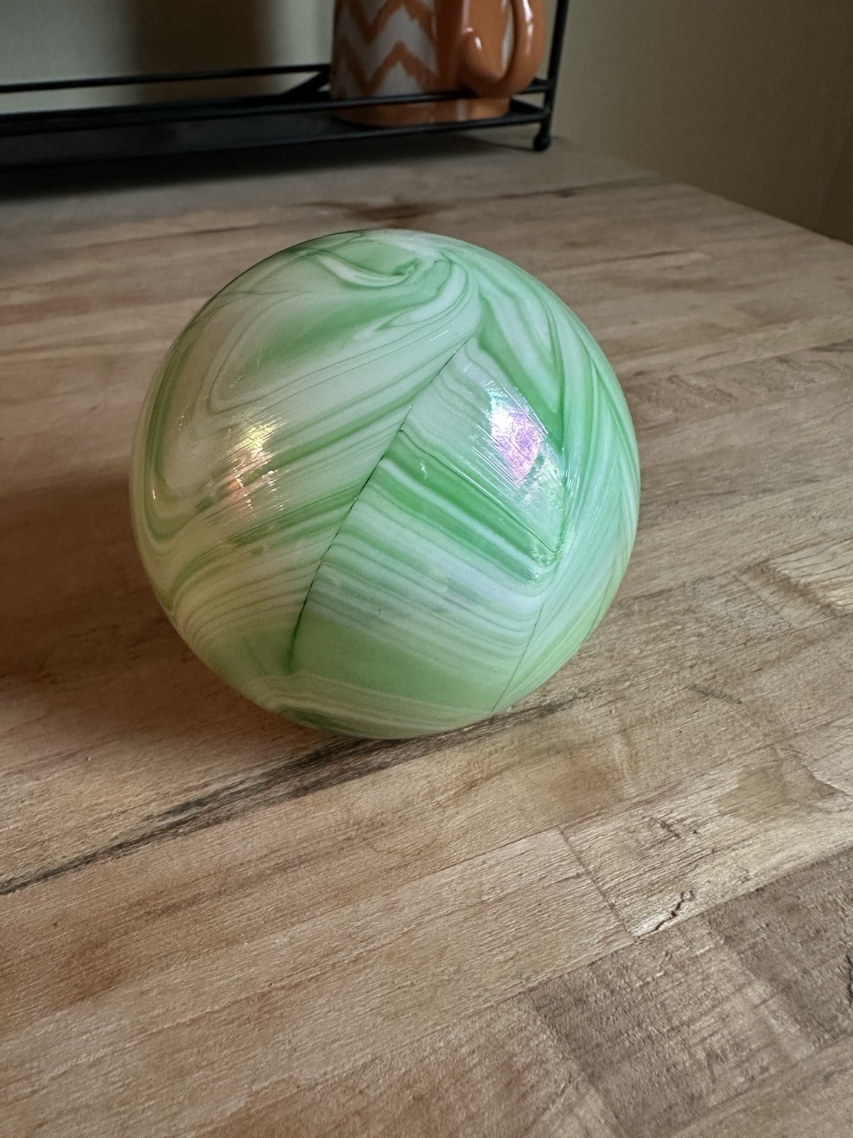 Vintage Paperweight Signed Gibson Green & White Swirl Art Glass 1989