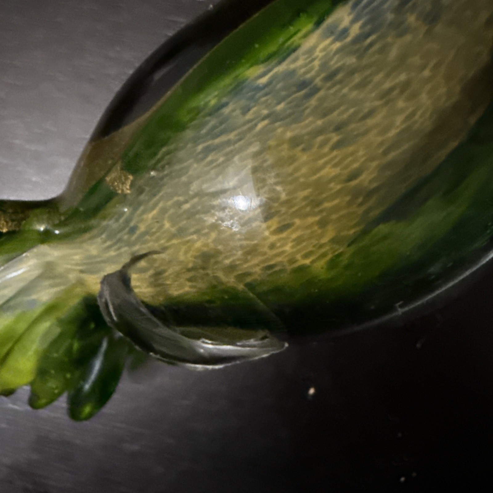 Vintage Mint Murano Italian Art Glass Bird Green Infused Gold Dust Chipped