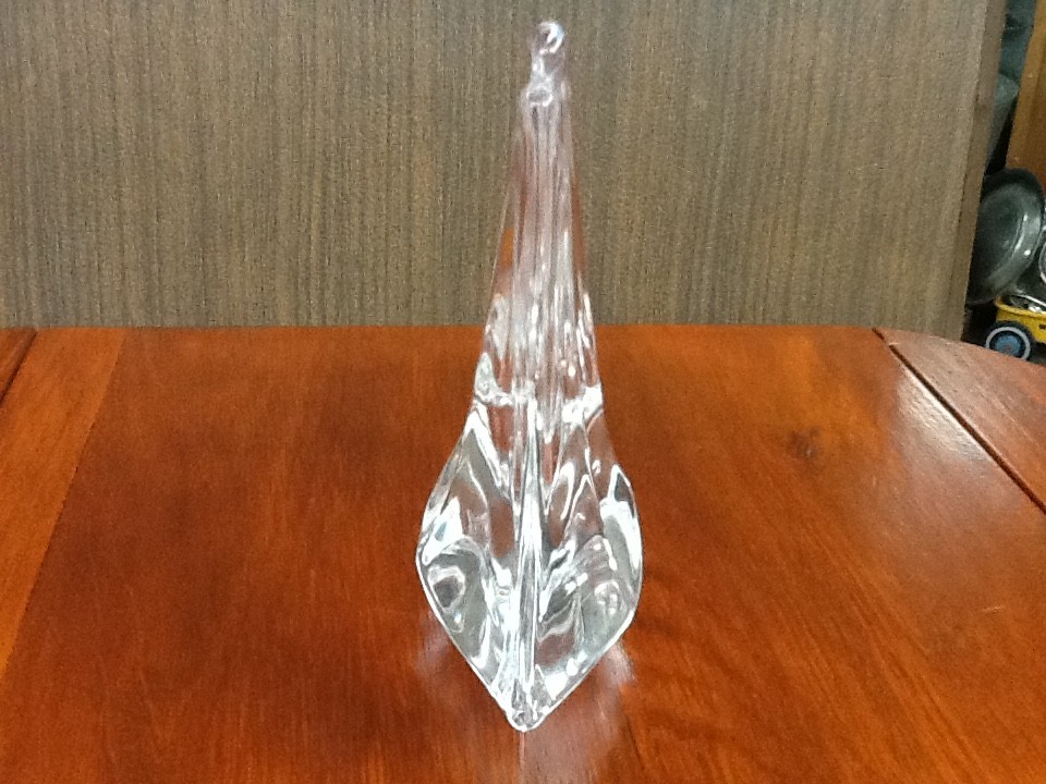 DAUM FRANCE Solid Crystal Glass Three Mast Sailboat Sculpture, Signed, 4″ x 4″