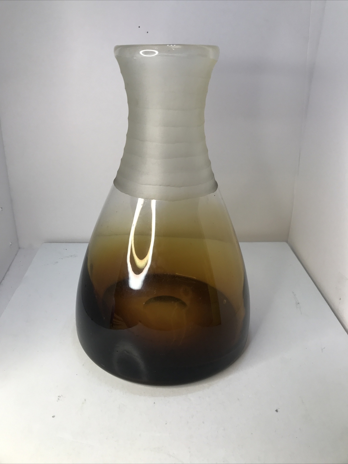 Amber Art Glass Hand Blown Vase Wheel Cut Grip Ground Pontil ~ Vintage
