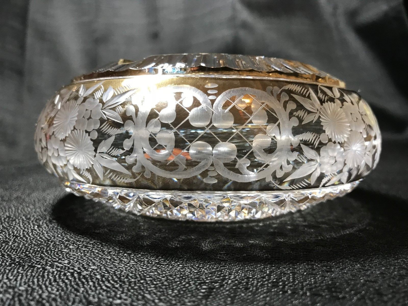 Antique MOSER Intaglio Wheel Cut Gilt 24k Gold Crystal Ashtray Bohemian/Czech