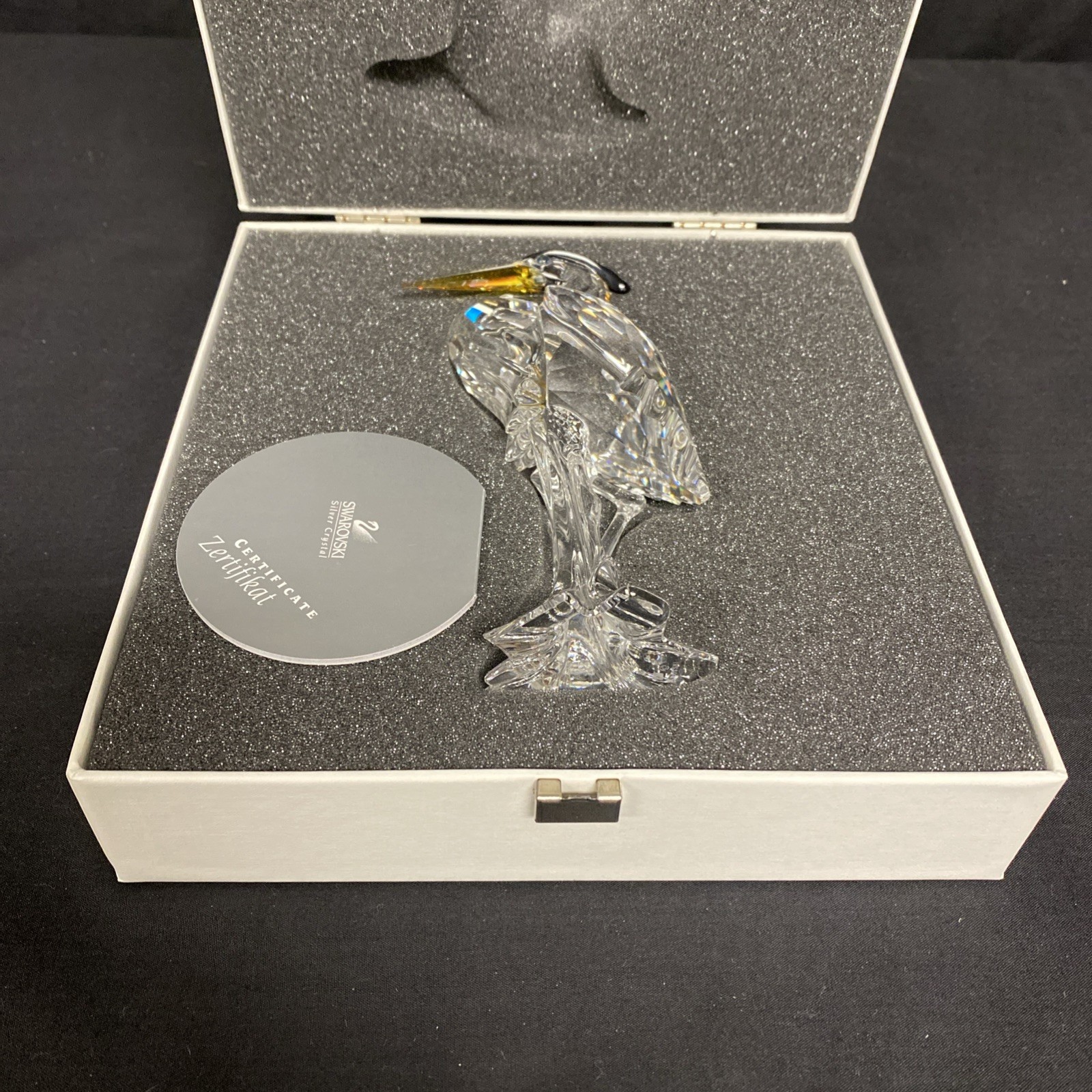 Swarovski Crystal Figurine 7670 NR 000 001 “SIL VER HERON” With Original Box