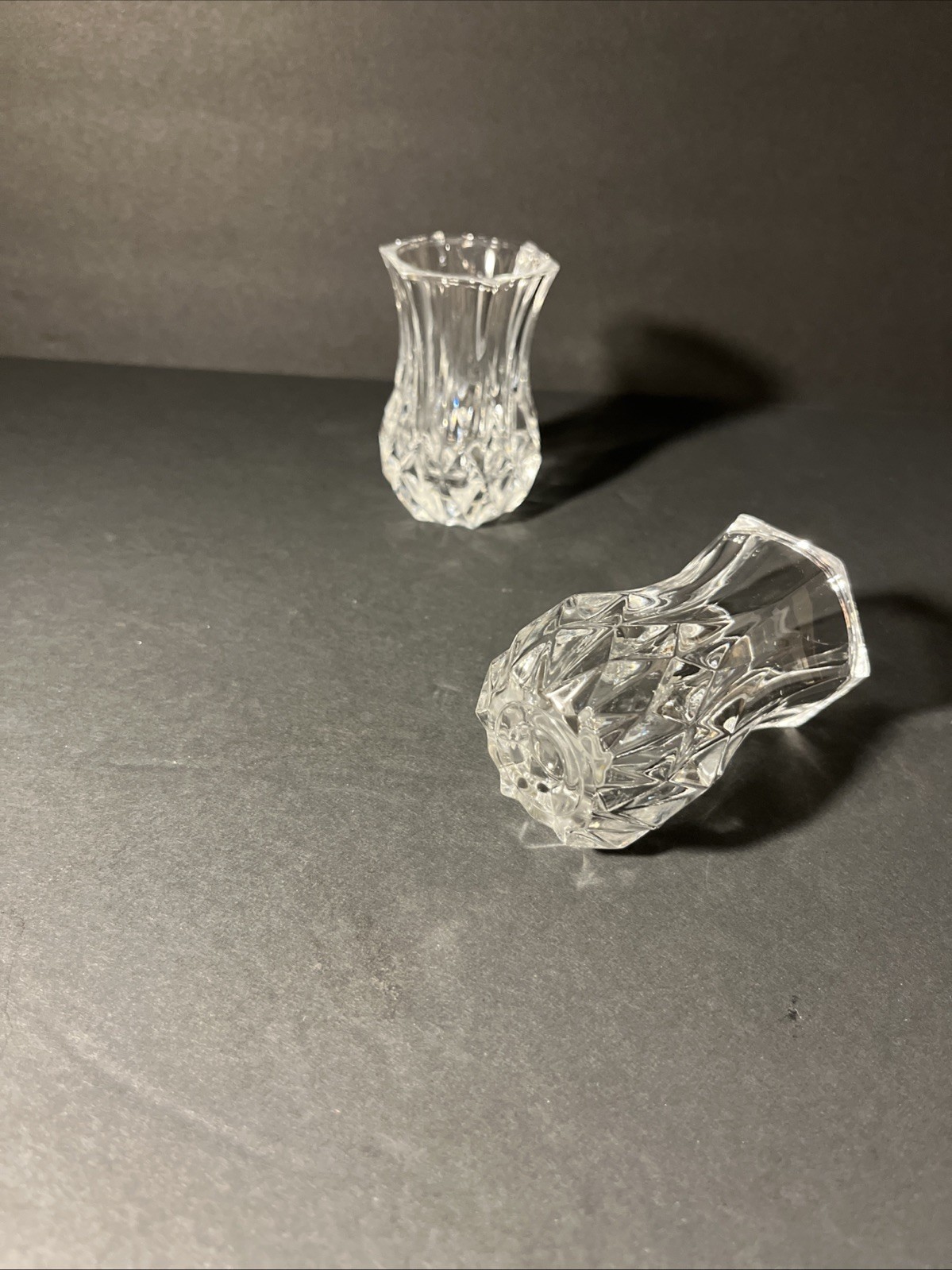 Cristal D’Arques-Durand Longchamp 3 Violet Vases Crystal France Set of 2 NOS New