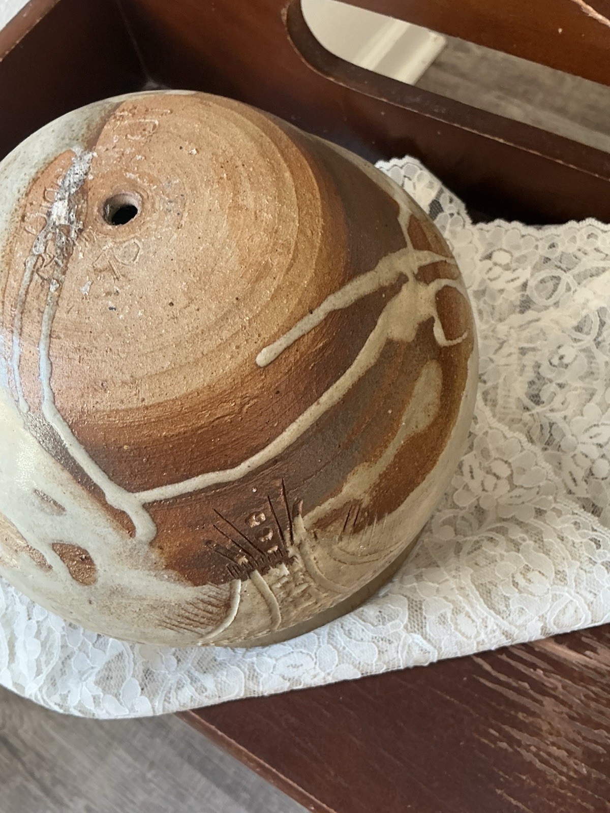 Vtg 1970s Studio Pottery Planter Earth tones Signed Numbered Stoneware Cachepot