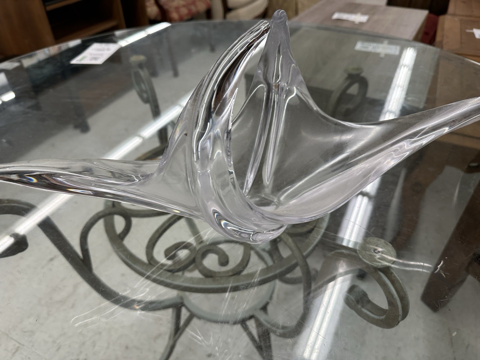 COFRAC Art Vannes France Crystal Glass Winged Centerpiece Sculpture 20” VTG
