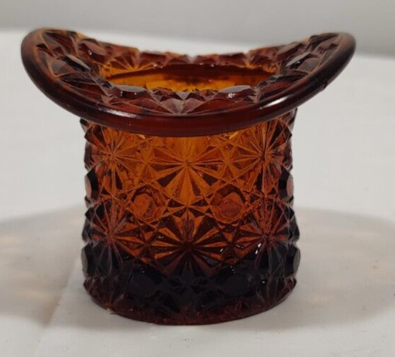 2.5″ DEGENHART GLASS AMBER TOP HAT TOOTHPICK HOLDER