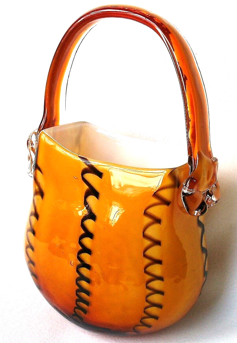 CASED~Art~GLASS~Block Crystal~DECORATIVE VASE~Handbag~HAND BLOWN~10.5″x6.2″