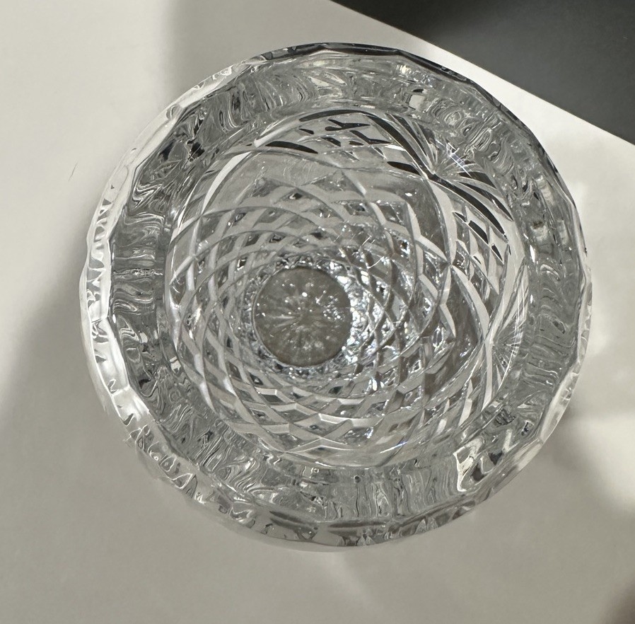 Vintage Hand Cut Heavy Lead Crystal Vase Tapered Top Diamond And Fan Pattern
