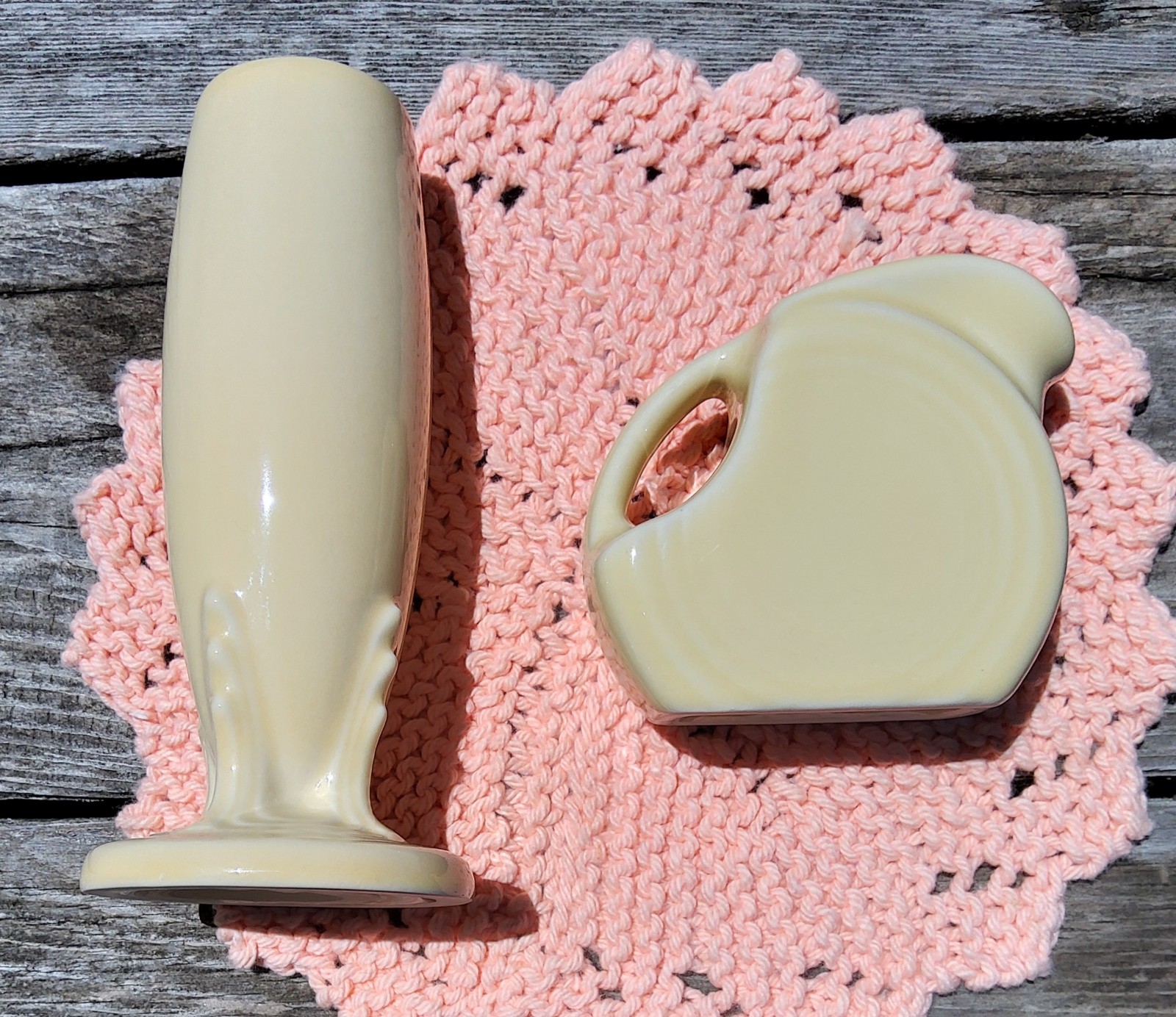 Fiestaware Ivory Bud Vase & Mini Disk Pitcher, Never Used Fiesta