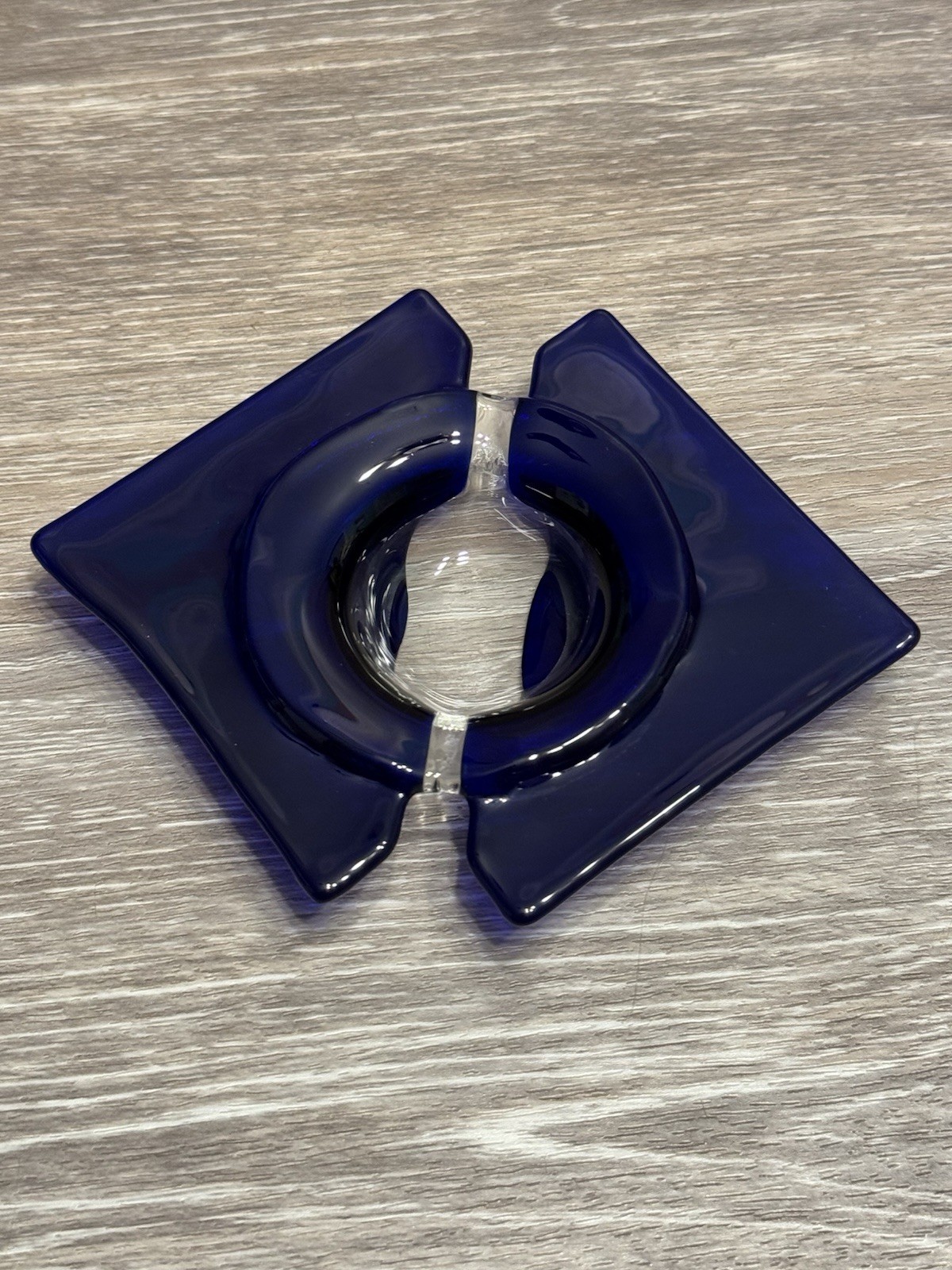 Cobalt Blue And Clear Fused glass MCM Art deco Ashtray Trinket Ring dish 4”