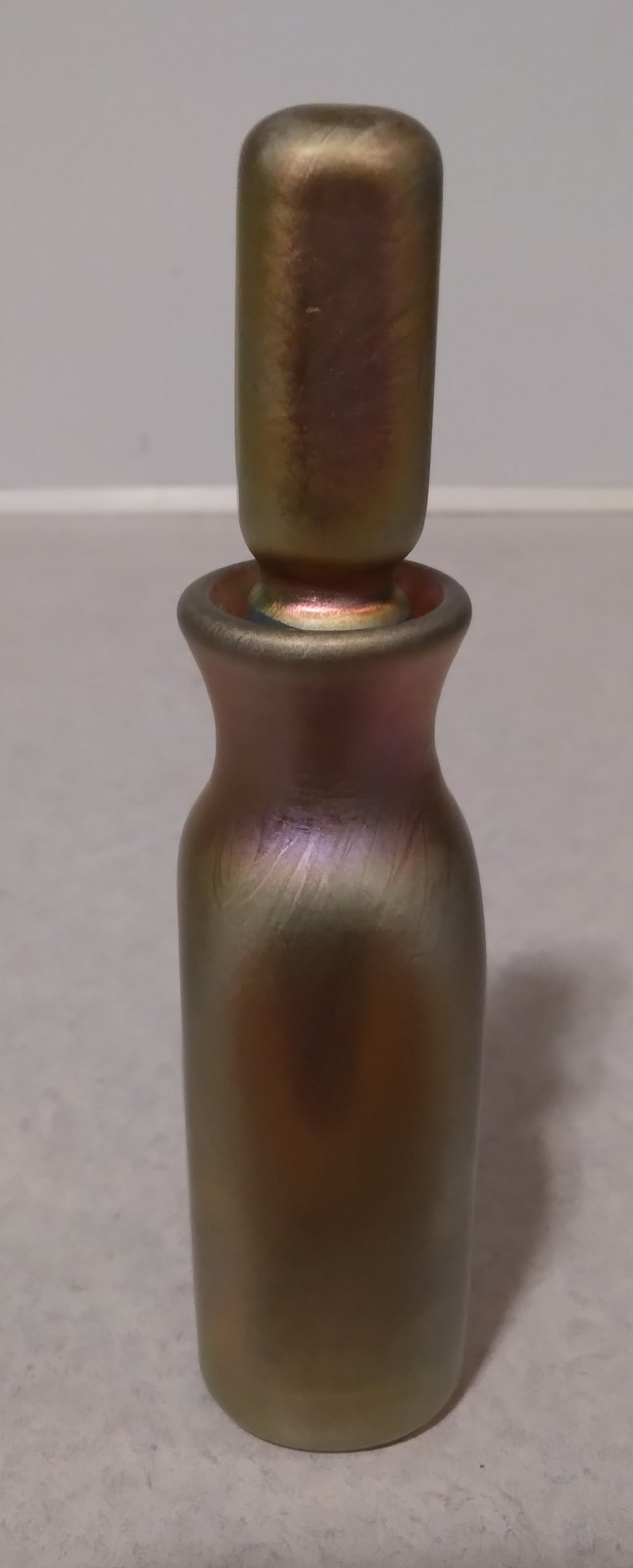 5″ Signed Correia Gold Aurene Iridescent Art Glass Perfume Bottle