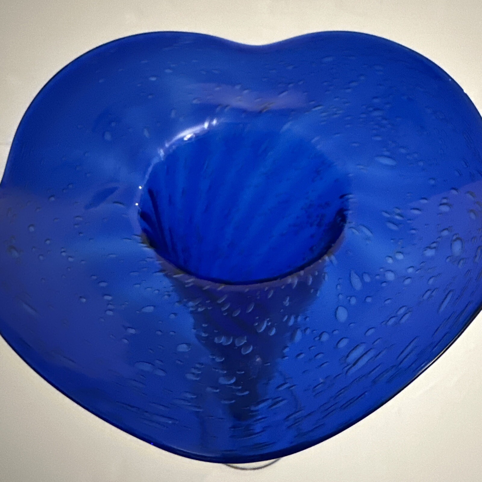 Handcrafted Cobalt Blue Blown Glass Swirl Lily Vase With Clear Base & Bubbles