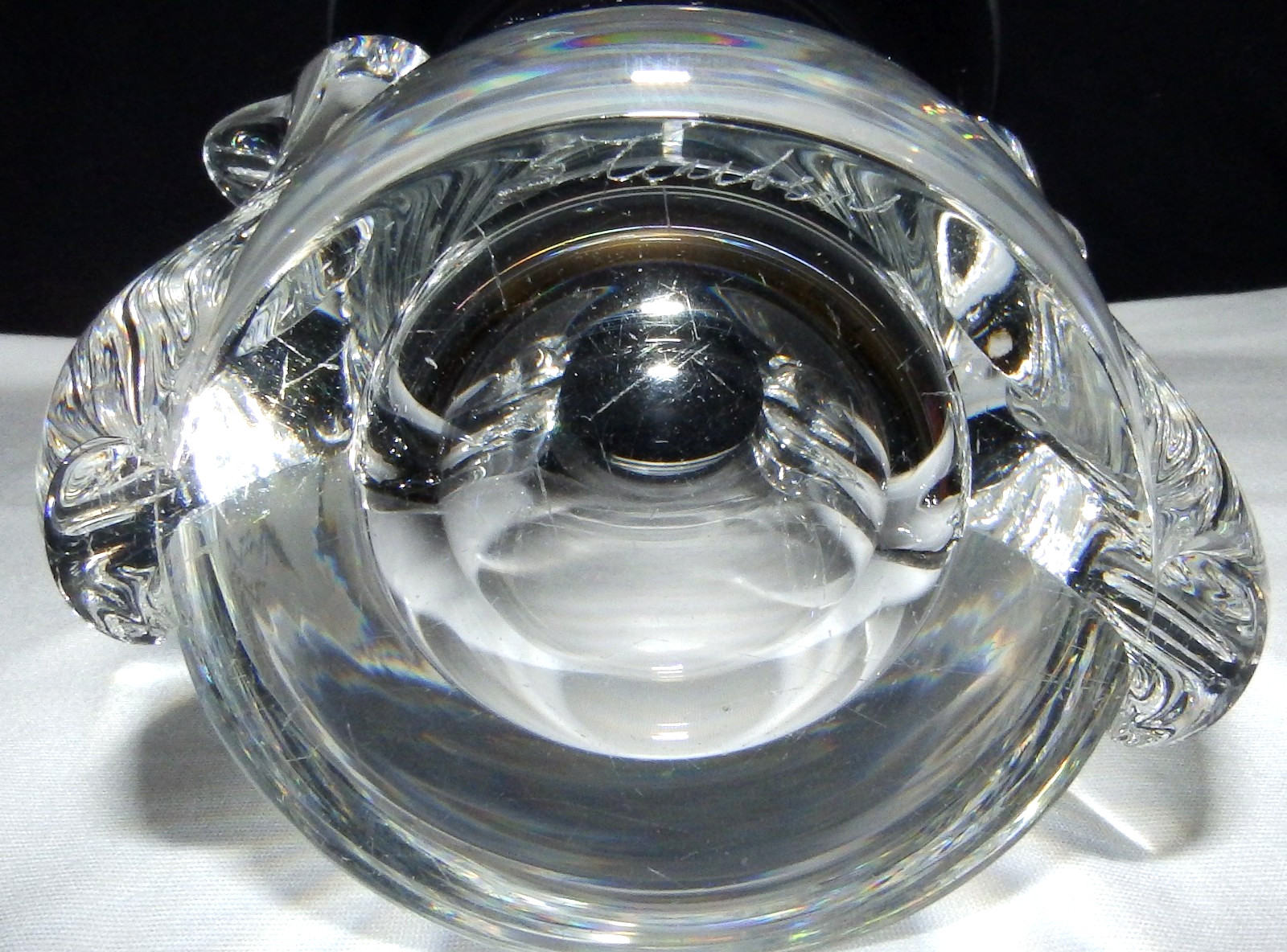 Vintage Steuben Art Glass Clear Crystal Vase Lloyd Atkins Lyre 8”