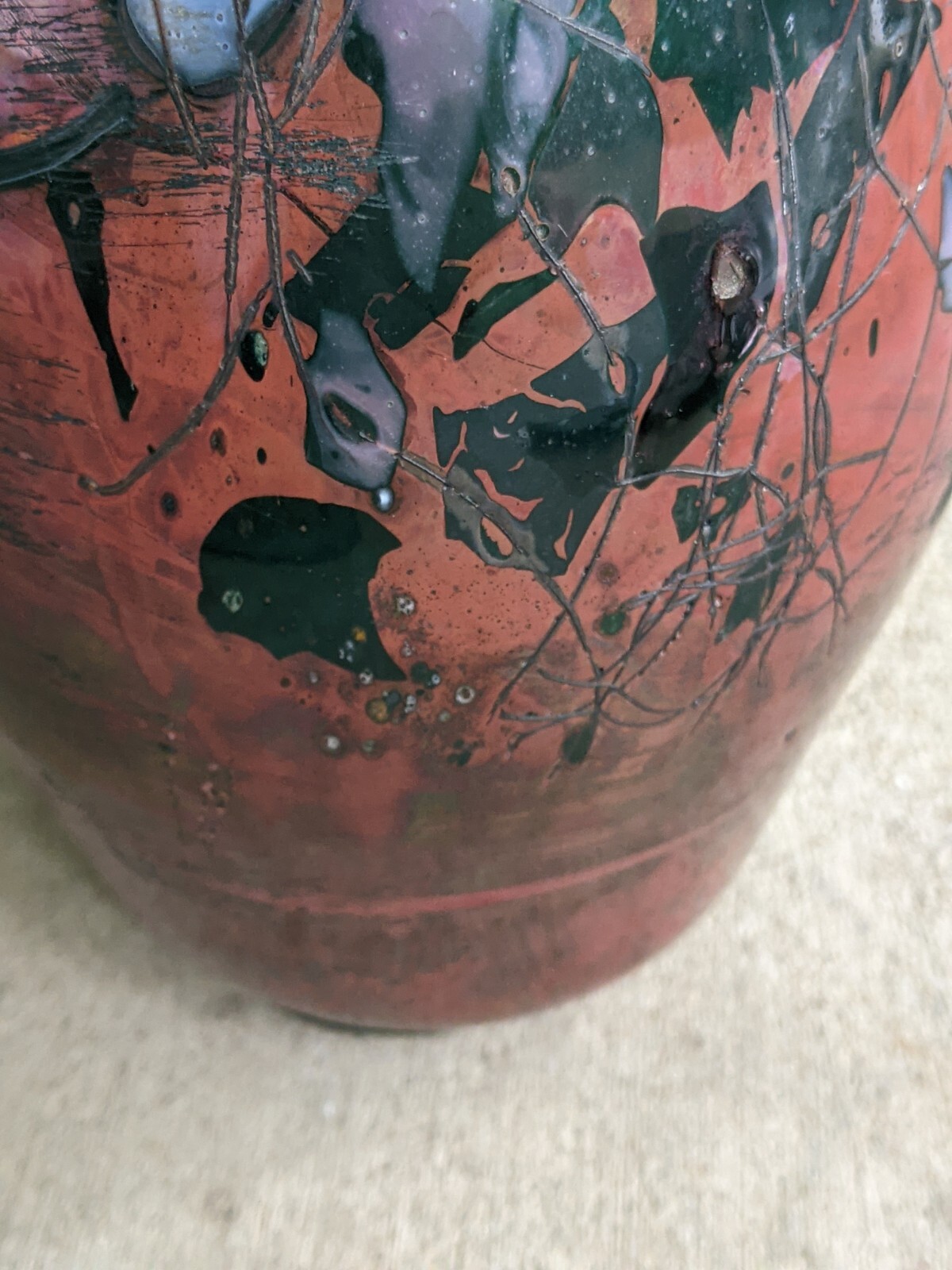 Schauffer Studio Art Glass Offhand Vase-Richard L. Stauffer-Teal Copper Silver