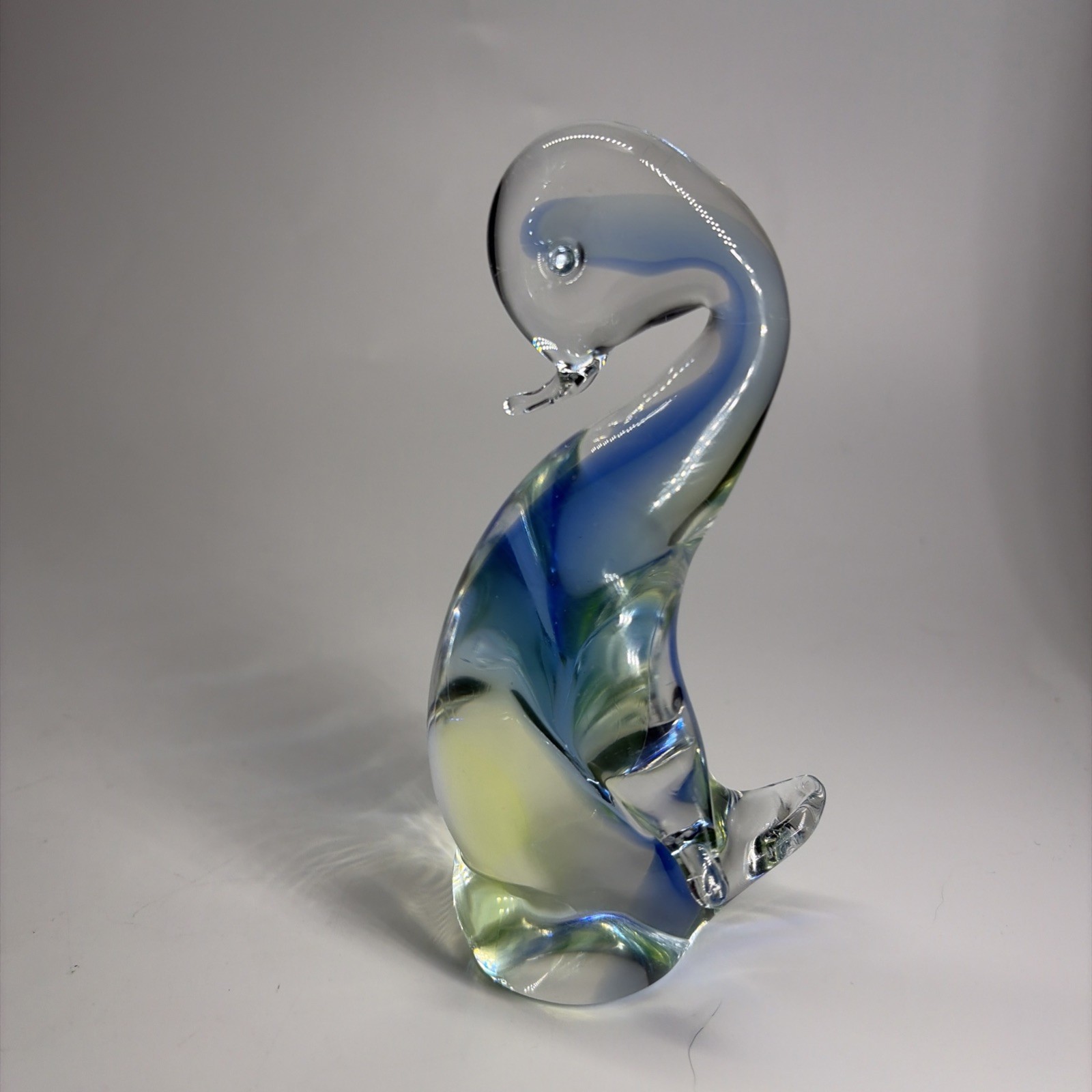 Murano Crystal Duck Cobalt Vaseline Sommerso Glass 6″ Hand Blown Uranium UV Glow