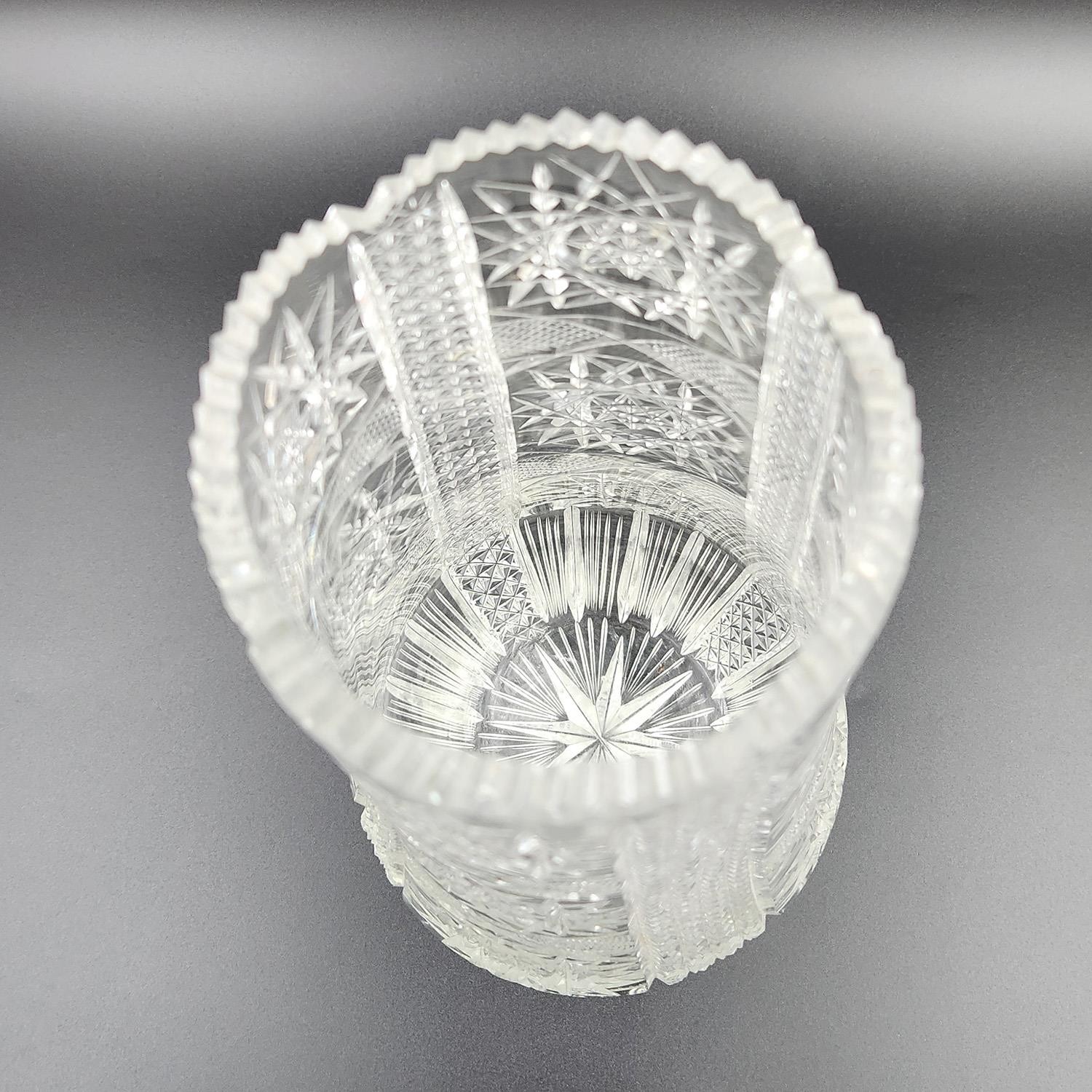 American Brilliant APB Cut Glass Crystal Vase 12.25″ Sawtooth Hobstar Diamond