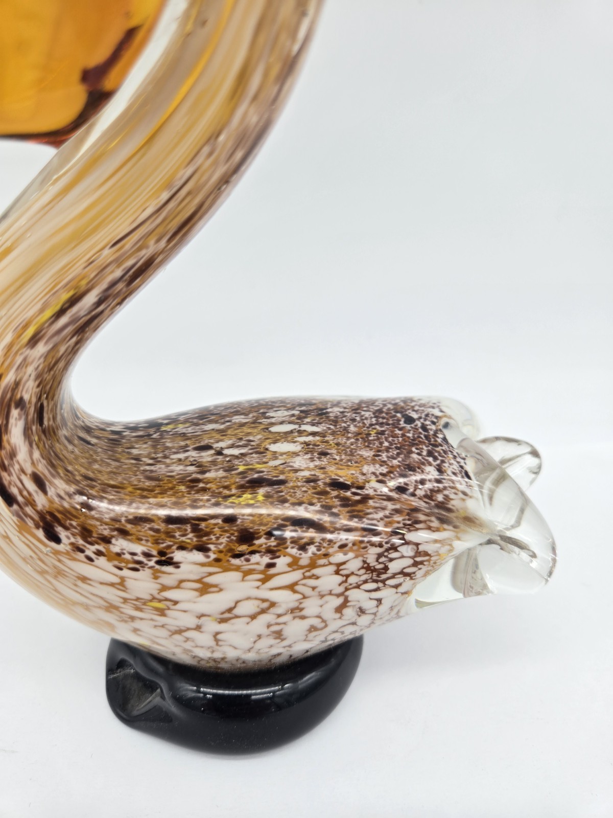 Vintage Art Glass Pelican Bird Fish Mouth Costal Beach 7.25″ Brown Murano Style