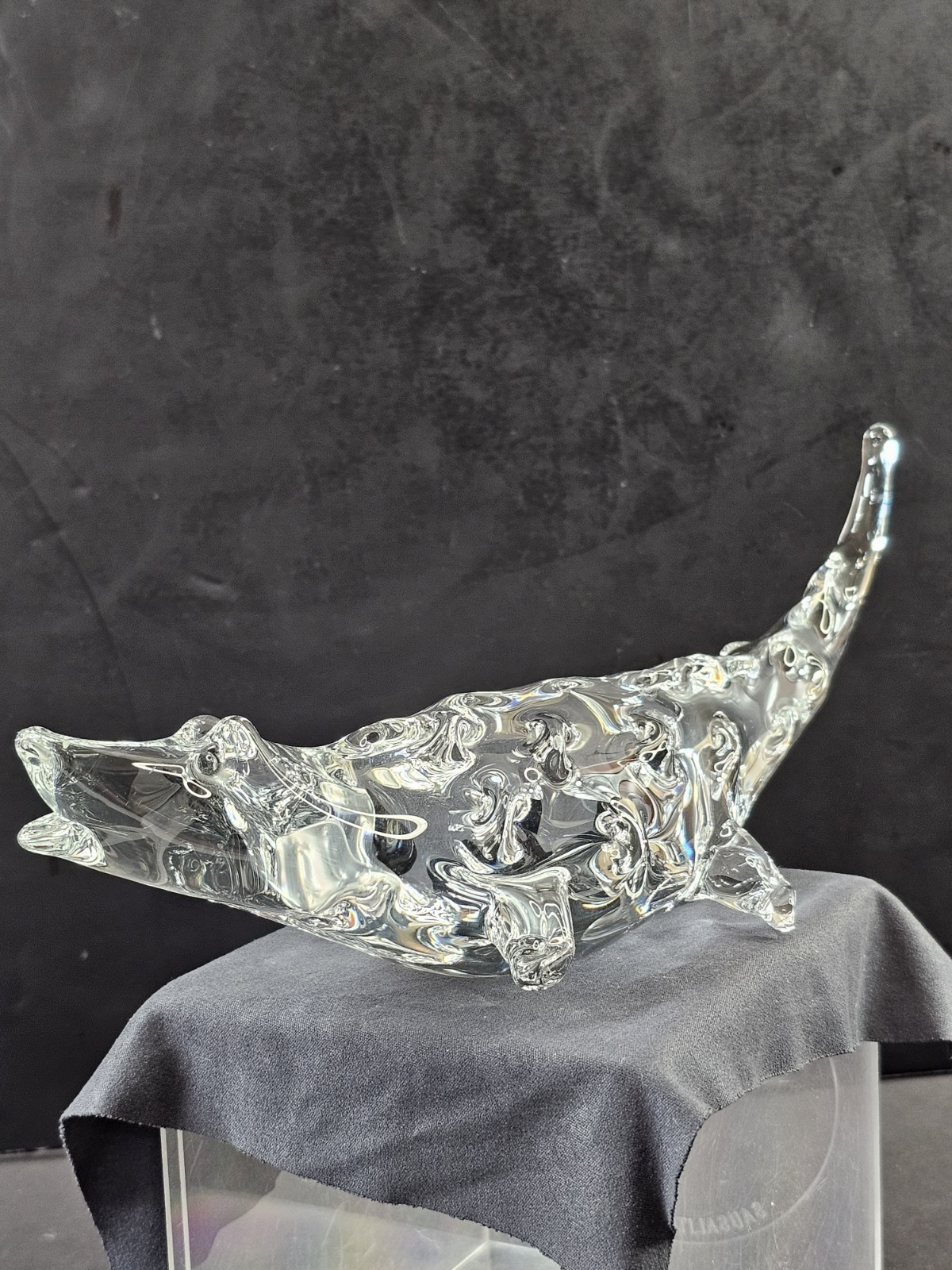 FM Ronneby Sweden Alligator Crocodile Caiman Clear Art Glass Crystal Figurine