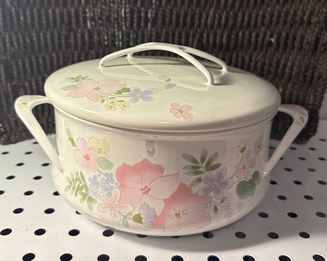 Vtg Kobe Floral Enameled Cookware 2qt Dutch Oven Casserole Japan/G3
