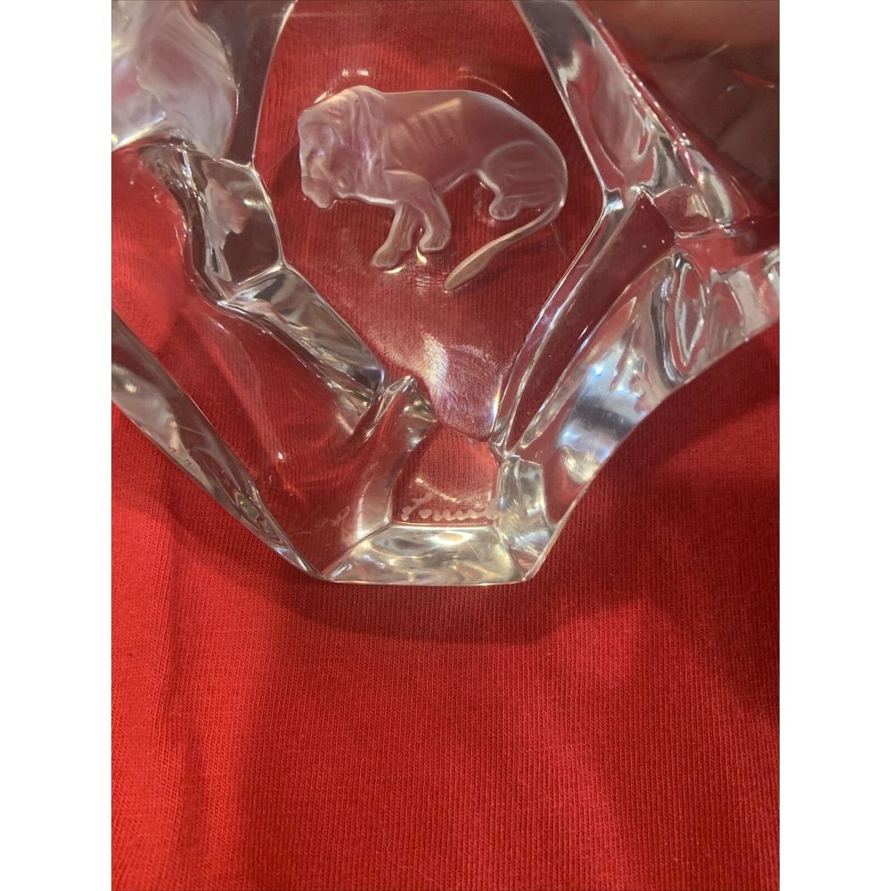 Vintage Zodiac Leo Lion Val St Lambert Belgium Glass Iceberg Paperweight Signed