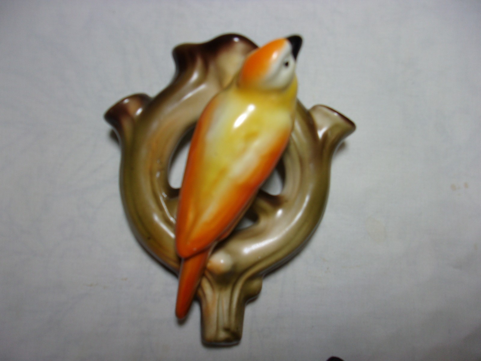Vintage Czech Pottery Bird Pretzel Branch Vase Wall Pocket