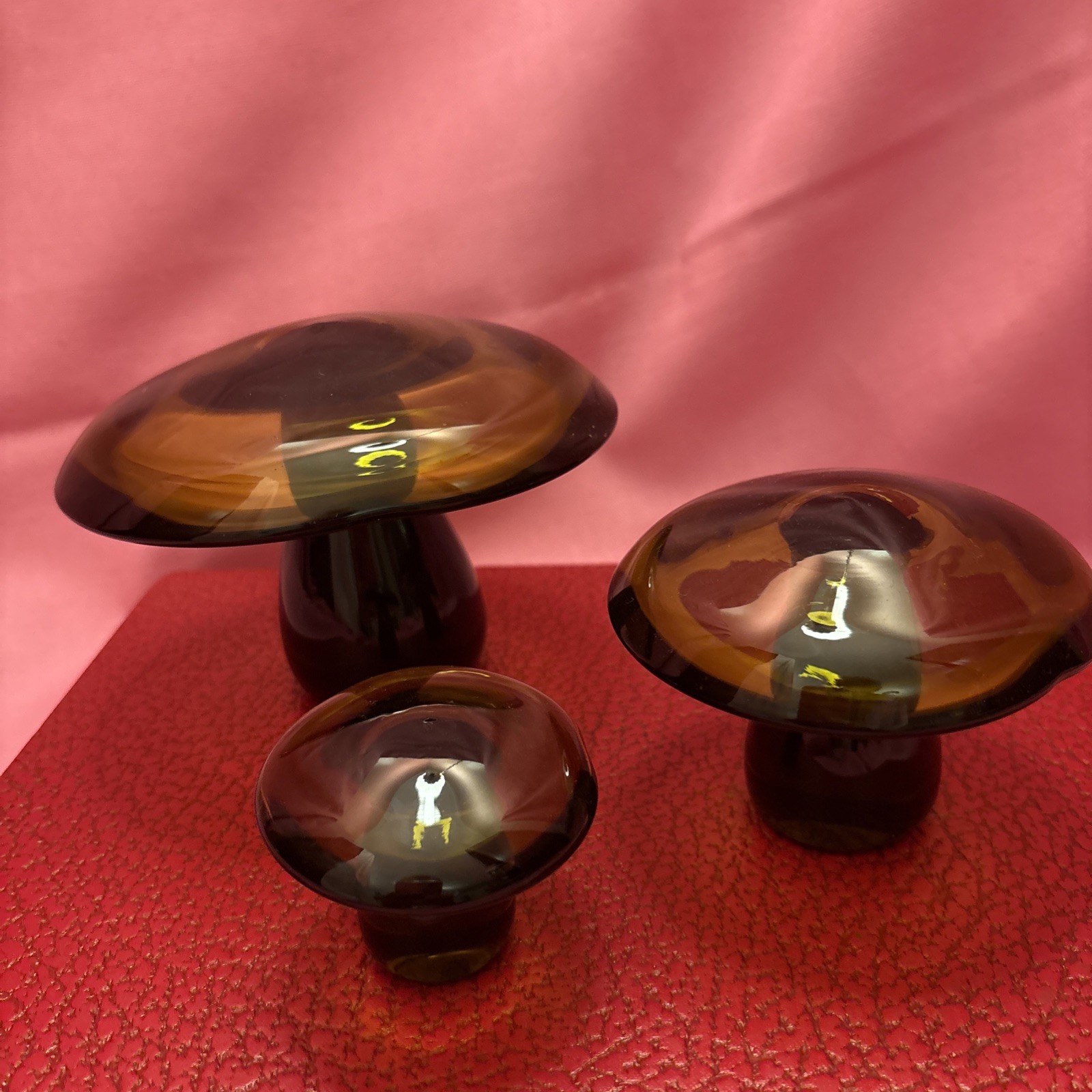 Vintage Smoky Glass Mushroom Set of 3 IFP of Sweden