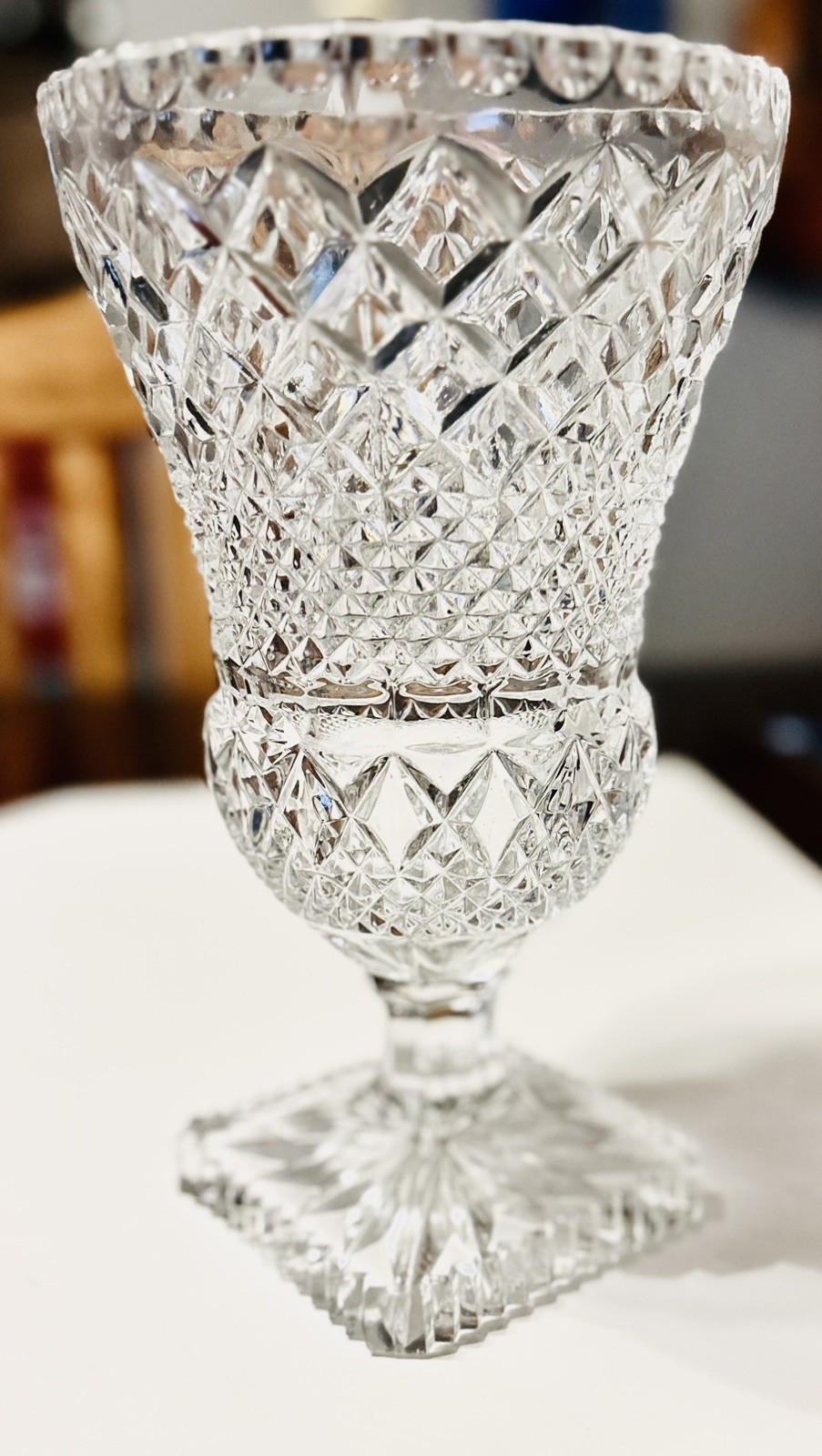 Large Bohemia Crystal Pedestal Vase Clear with Square Foot Medici Vase 11″