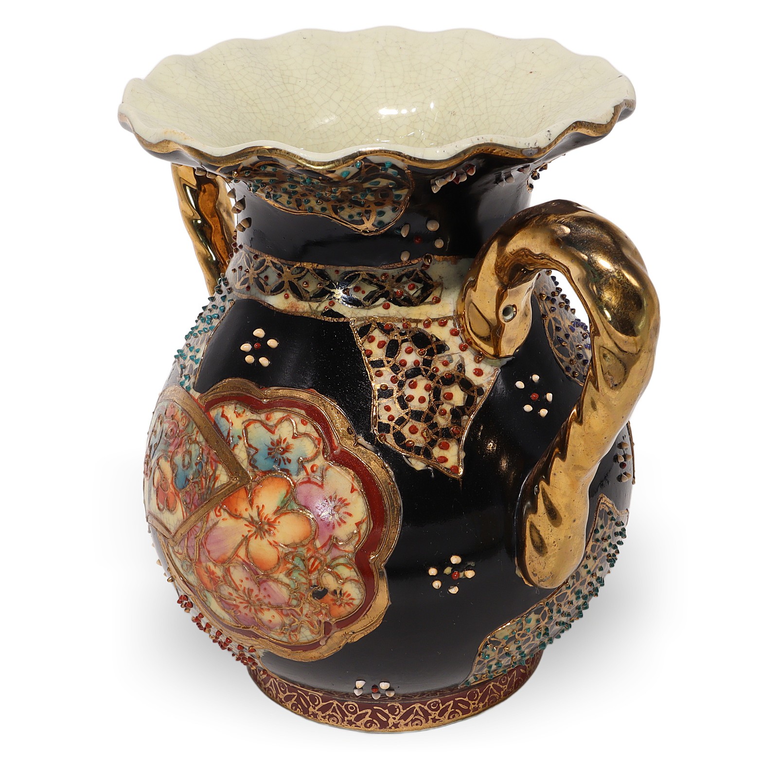 Japanese Satsuma Ware Vase – Meiji Era Pottery – Gold Detailing
