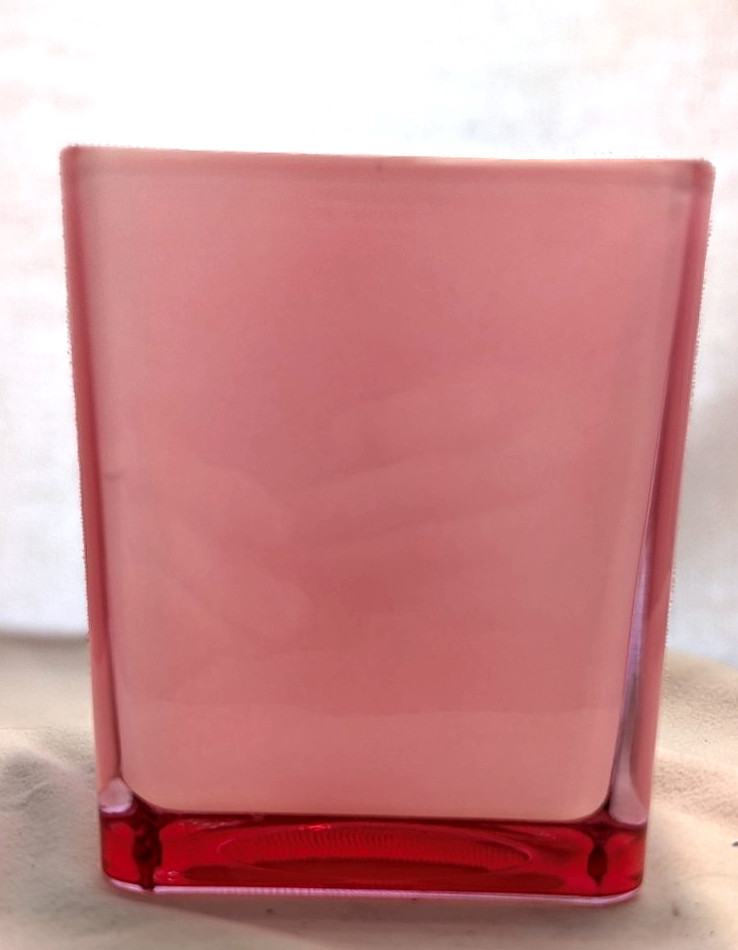 Teleflora White Opaque Pink Glass Vase 4″ x 4″ x 4.75″ Made in Poland