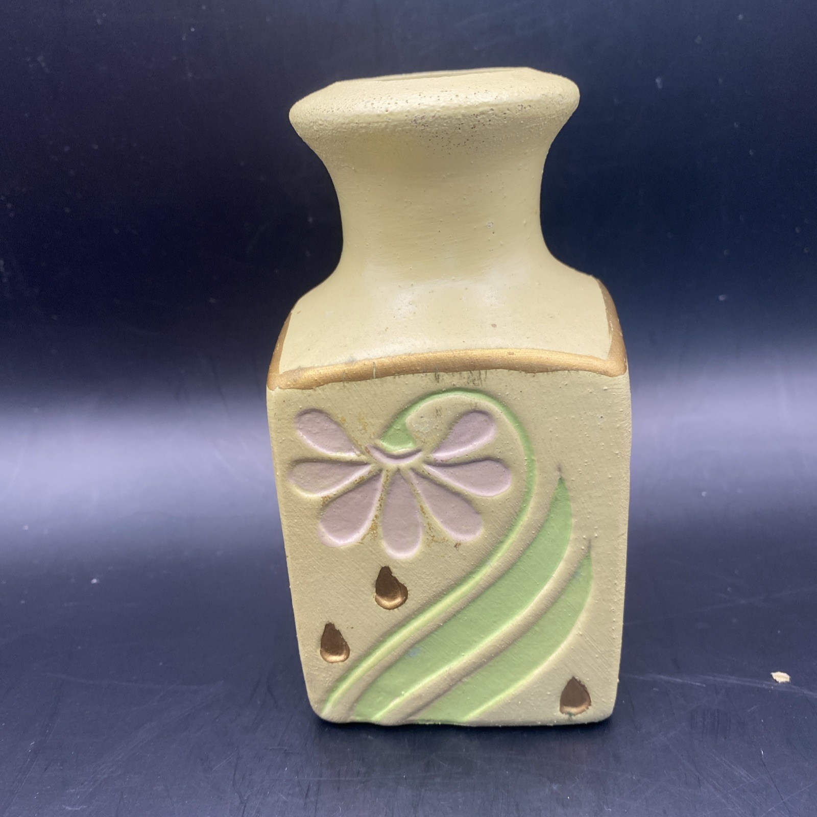 Art pottery, Clay vase, Handpainted, 13cm tall, MCM, Daisy, Cute, Decor,