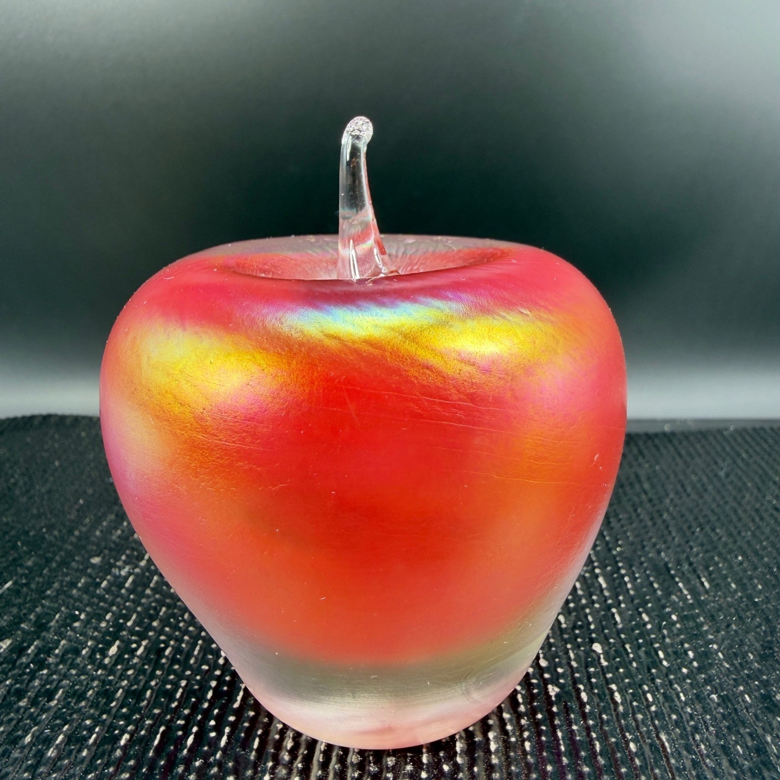 Gary Levay Apple Paperweight Heavy Iridescent Red Hand Blown Signed 3 Inch