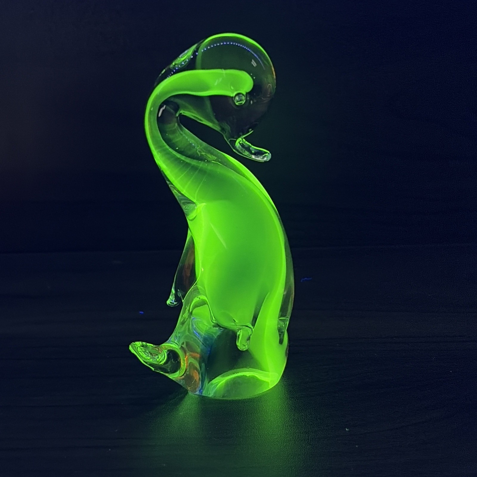 Murano Crystal Duck Cobalt Vaseline Sommerso Glass 6″ Hand Blown Uranium UV Glow