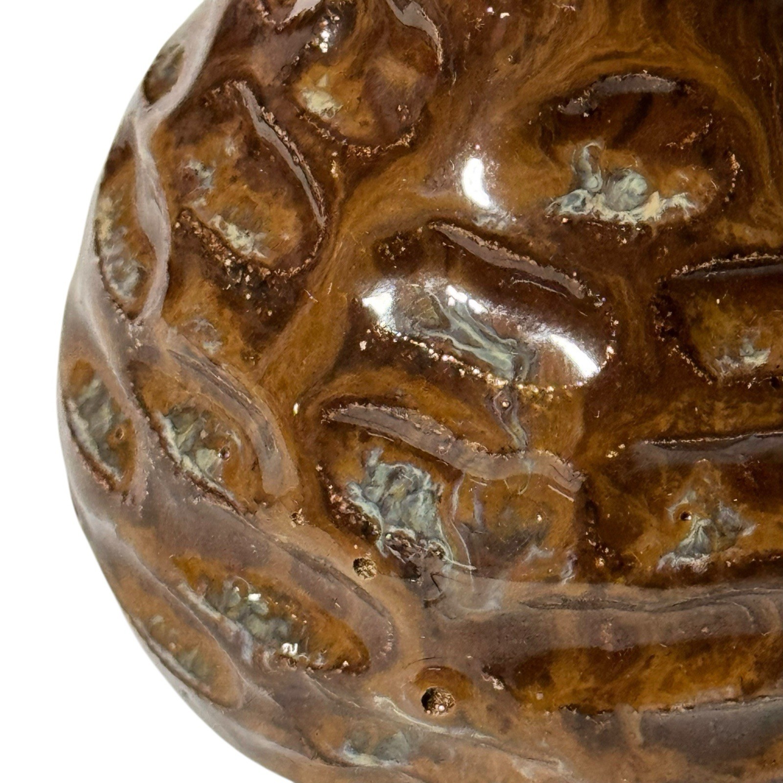 Handmade Vase 4” Pine Cone Design Brown Glaze CM Mark Studio Pottery