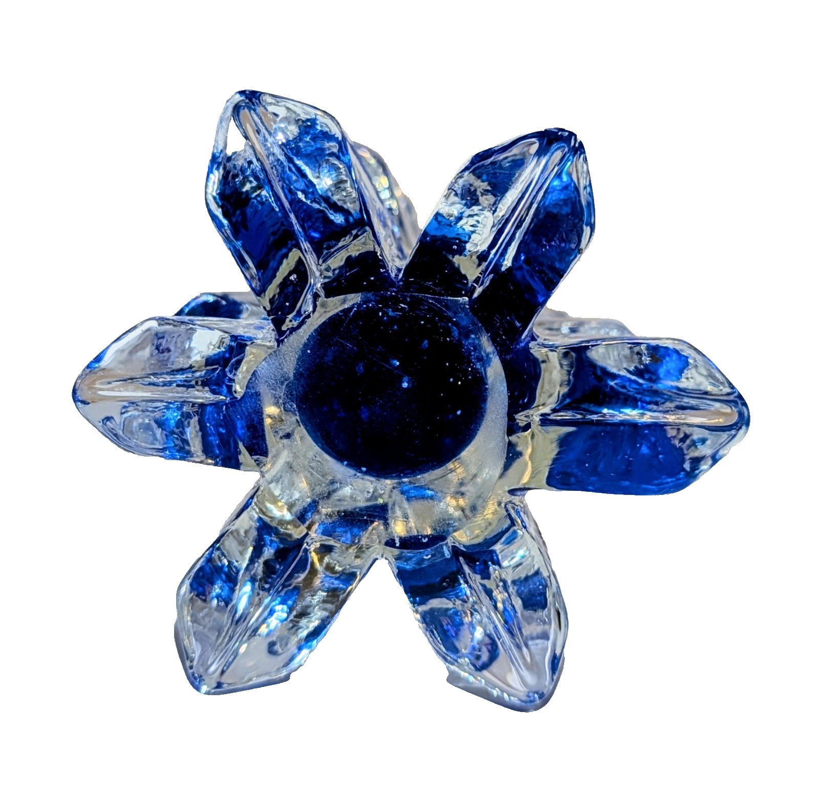 Vtg MidWest Cobalt Blue Art Glass Xmas Pine Tree Crystal Ribbon Sculpture x2 A+