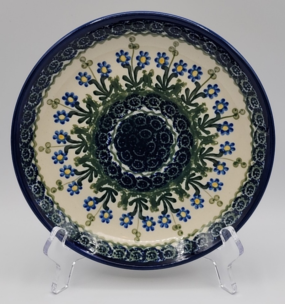 Vintage Unikat Boleslawiec Polish Pottery Forget Me Nots 7 3/4″ Poland
